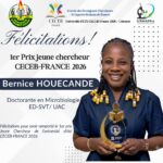 CECEB-France 2026 : Bernice Houécandé décroche le 1er Prix Jeune Chercheur en valorisation scientifique